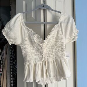 Altar'd State Cream Smocked Peplum Top